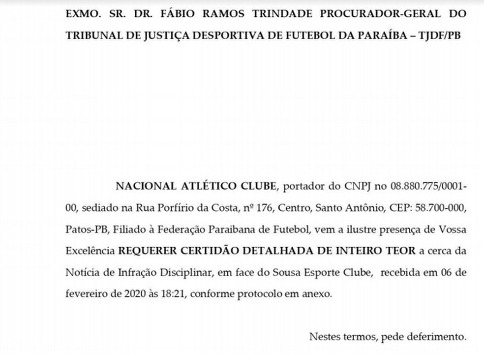 requerimento nacional